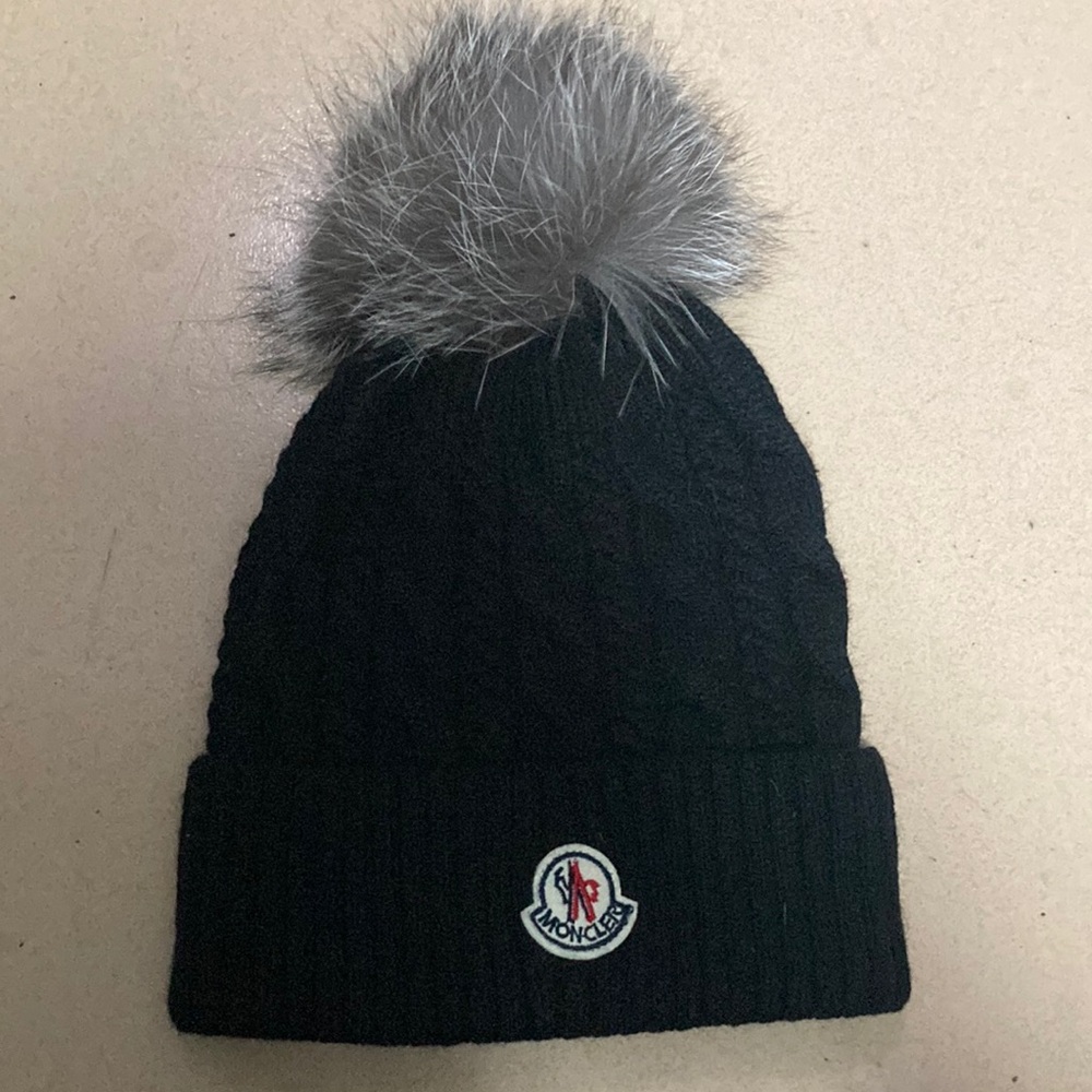Moncler Black Beanie with Pom Pom